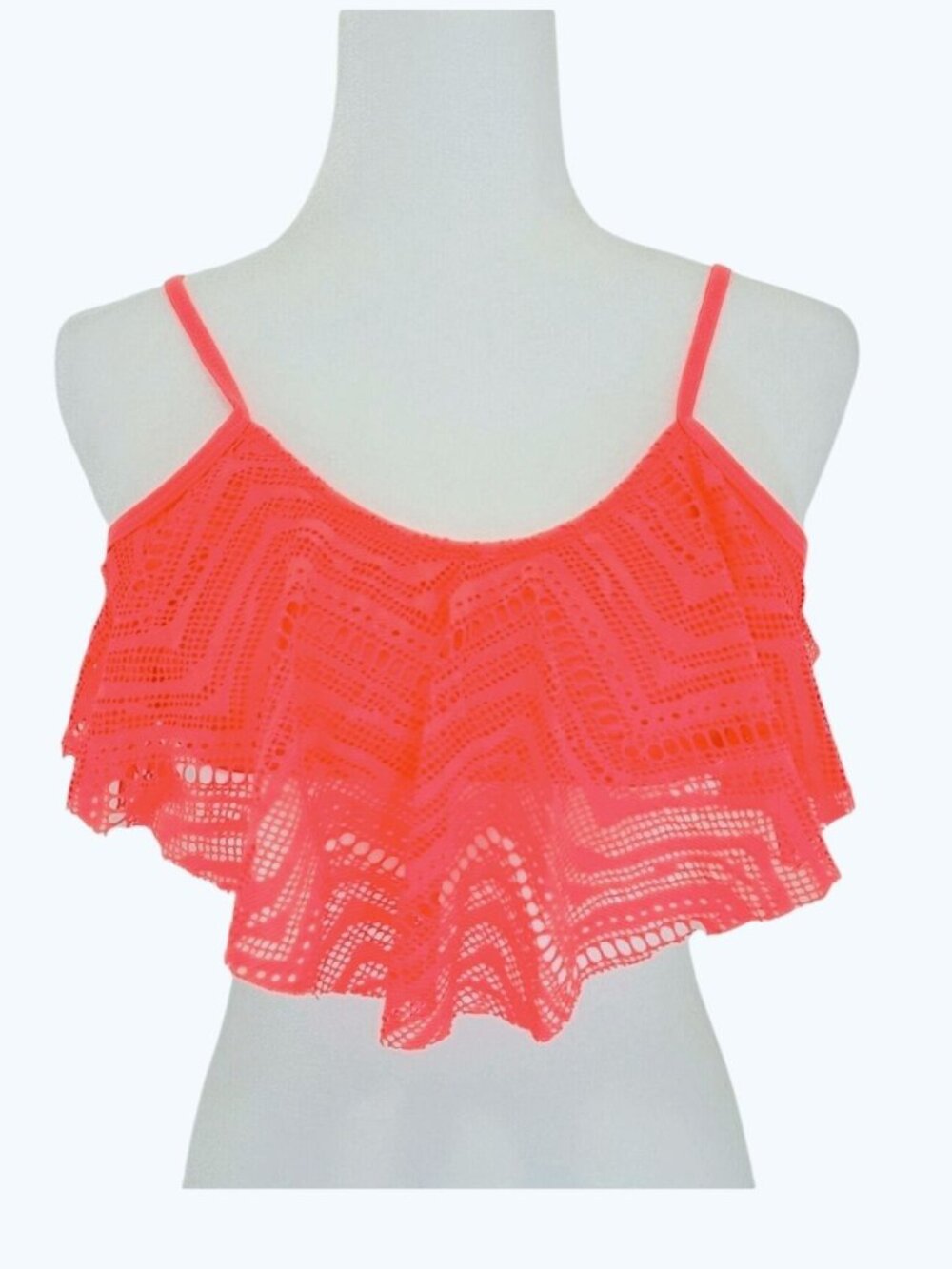 Coral Laser-Cut Ruffle Bikini Top With Adjustable Straps Lightweight & Trendy Sw